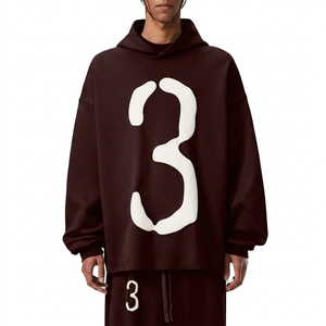Sweat-shirt à capuche oversize pour homme avec numéro 3 imprimé en relief, en coton respirant 400g French Terry, vêtement décontracté d'automne - Product Image 2