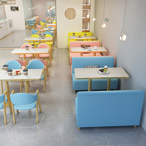 Canapé de restaurant bleu ciel avec structure dorée angulaire, ensemble de canapé et table carrée en marbre, banquette pour centre commercial et café - Product Image 3