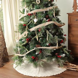 Jupe de sapin de Noël tricotée blanche et rouge de 48 pouces, étagère pour couvrir la base du sapin, jupe en fil métallique et couverture. - Product Image 2