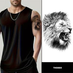 Autocollants de <span class=keywords><strong>tatouage</strong></span> animal temporaire pour hommes lion tigre <span class=keywords><strong>chat</strong></span> loup <span class=keywords><strong>noir</strong></span> et couleur <span class=keywords><strong>tatouage</strong></span> de bras de poitrine autocollant - Product Image 3