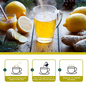 Thé au citron, gingembre et miel de fabrication artisanale pour la gorge irritée, le rhume et la <span class=keywords><strong>grippe</strong></span>, sans caféine, sans lactose, enrichi en vitamine B, carotène, citron, gingembre, limao, gengibre - Product Image 6