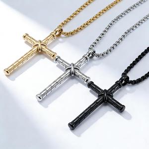 Collier croix pour hommes, pendentif en forme de nœud en acier inoxydable, bijoux à la mode pour tous les jours, K PT439 - Product Image 1