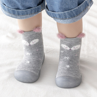 Chaussures chaussettes en coton pour bébé et tout-petit, motif animal de dessin animé, à enfiler, respirantes, légères, semelle antidérapante en TPR pour la marche, 0-3,5 ans