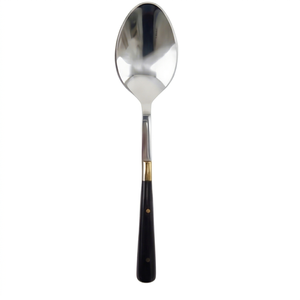 Classic Stainless Steel Serving <b>Spoon</b> With Black Handle And Gold Plated <b>Ring</b> Mirror Polish Long Handle Elegant Kitchenware - Product Image 1