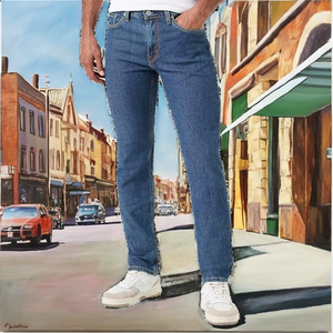 Men's Vintage Breathable Summer <b>Embroidered</b> Mid Waist Solid Denim Pants - Product Image 2