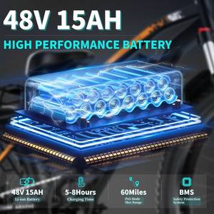 มอเตอร์ฮับหลังแบบไร้แปรงถ่าน 1500W แบตเตอรี่ลิเธียมไอออน 48V 17.5AH 7 สปีด ความเร็ว 30-50 กม./ชม. ระยะทาง 60 กม. ระบบกันสะเทือนคู่ E26 - Product Image 5