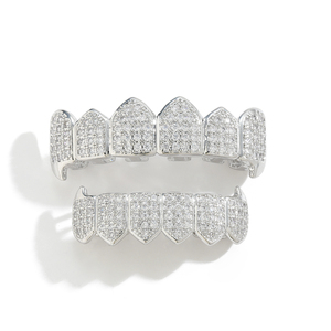 AceWings G026 Bling Bling Full CZ Hip Hop Géométrique Plaqué Or/Argent <span class=keywords><strong>Grilz</strong></span> Top & Bottom 6 Dents pour Unisexe/Femme/Homme - Product Image 3