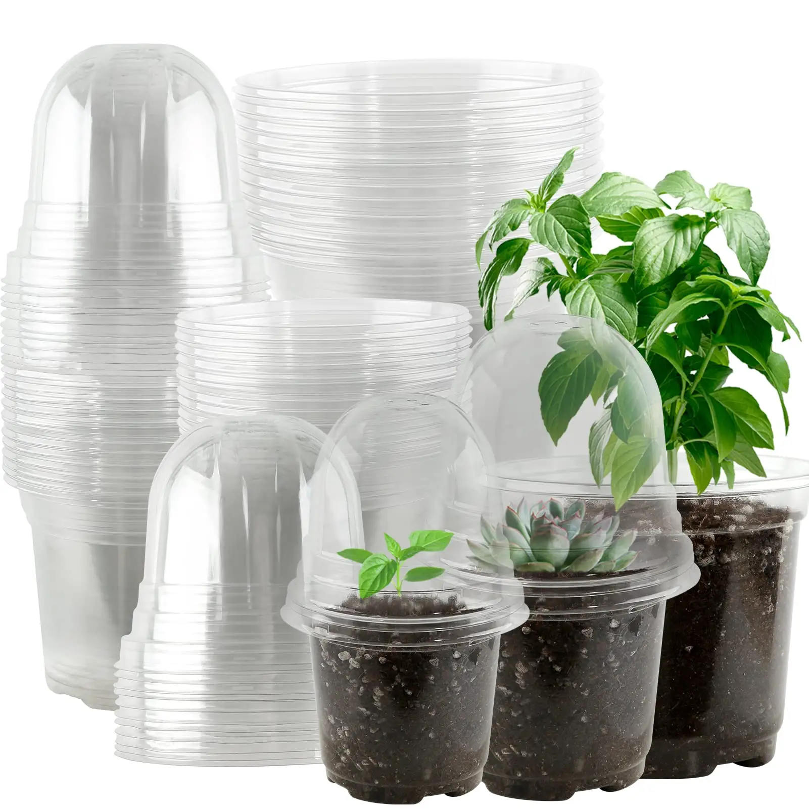 Clear Plant Nursery Pots Variety Pack Seedling Pot with Dome Seed Starter Flower Planter Gardening Container with Drainage Hole