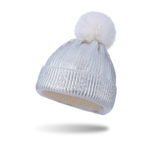 DDA1437 Hot <strong>Women</strong> Parent-child Wool <strong>Hat</strong> Winter Crochet Fur Ball Metallic Knitted <strong>Hats</strong> Shiny Bronzing Gold <strong>Pom</strong> <strong>Pom</strong> Knit Beanies - Product Image 4