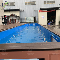 Piscine préfabriquée en conteneur de 40 pieds avec revêtement en fibre de verre, terrasse et escalier L11.8xW2.2m