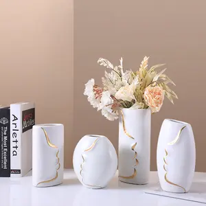 Роскошная керамическая ваза в скандинавском стиле с золотыми линиями, домашние аксессуары, Настольная Ваза для гостиной, дома