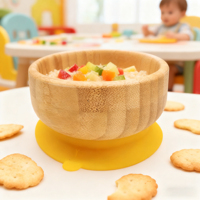 Ensemble de bols en silicone, bois et bambou écologiques sans BPA, personnalisés en gros, vaisselle pour bébé ronde avec cuillère, design minimaliste