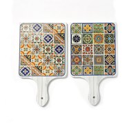 Vente en gros de dessous-de-plat en céramique marocaine à motifs dorés, avec poignée en céramique, résistant à la chaleur