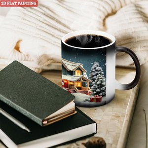 Tasse magique en céramique 11oz, tasse à thé sensible à la chaleur, design noir givré de Noël - Product Image 3