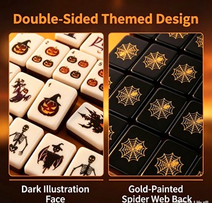 Jeu de Mahjong Américain de Luxe pour Fête d'Halloween, 160 Tuiles Noires et Blanches en Acrylique, Étui Portable, Jeu Familial, Cadeau - Product Image 3