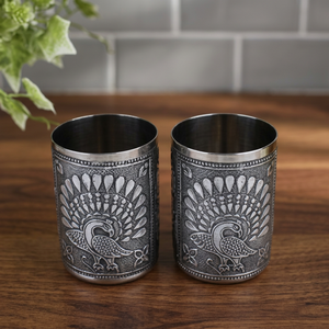 Verre vintage en acier inoxydable à double paroi avec motif paon pour adultes, cadeau de fête - Product Image 2