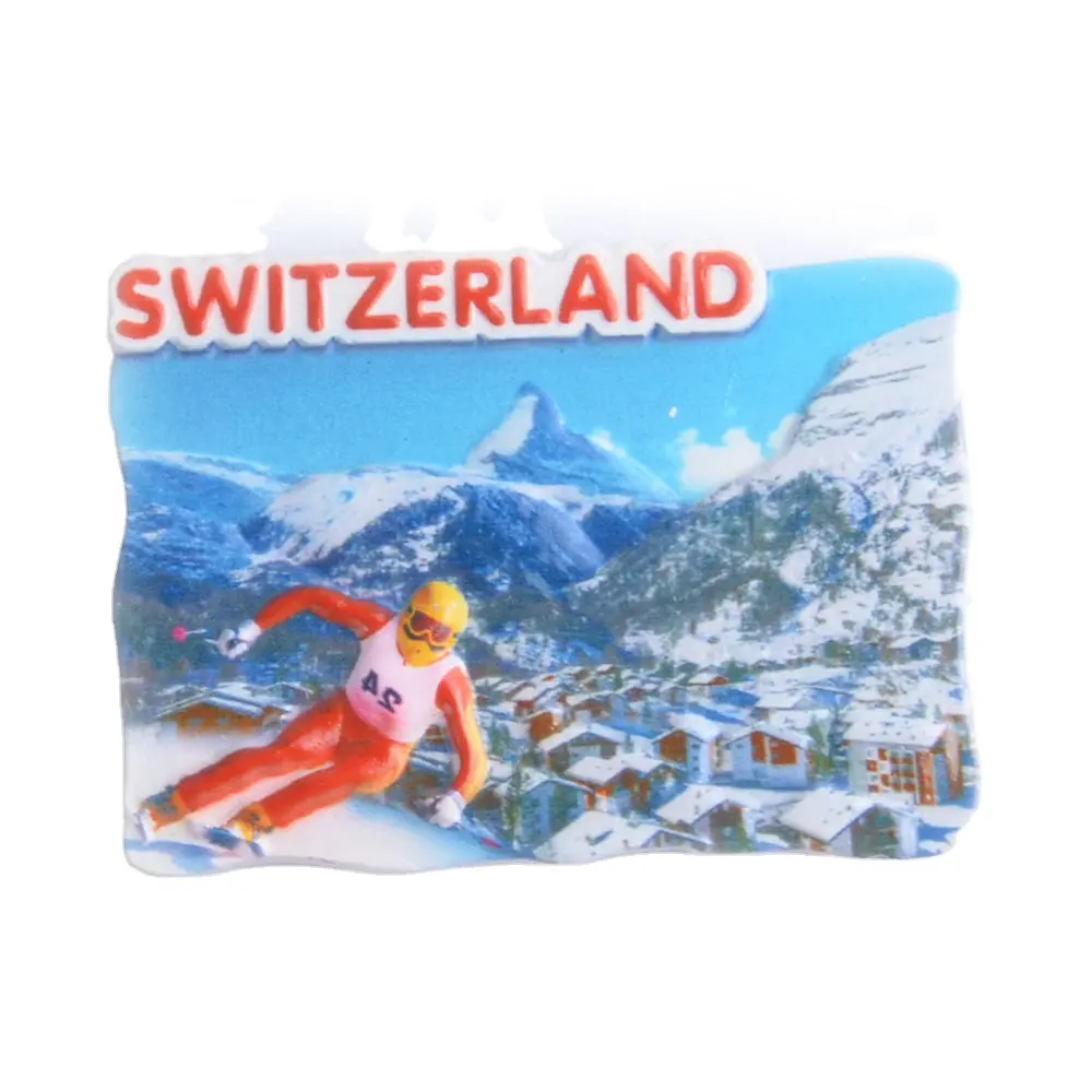 Venta al por mayor de nuevos materiales Suiza Artículos de regalo de recuerdo Ciudades promocionales Imán de nevera personalizado