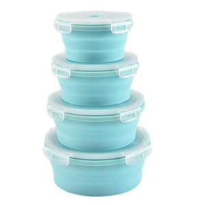 Silicone Lunch Box Food Storage Container Kitchen Leakproof Bento Foldable Collapsible Lunch Box Set for Kid