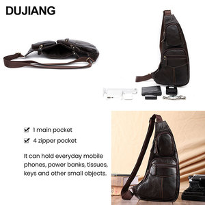 Sac de poitrine en cuir véritable pour homme Dujiang, multifonctionnel, décontracté, pour l'extérieur, sac bandoulière, marron - Product Image 3