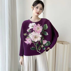 Camiseta Elegante de Manga Larga para Mujer, Estilo Coreano, Casual, Ecológica, Transpirable, Antibolitas, Tejido Plisado, 100% Poliéster - Product Image 1