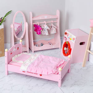 18 Inch Pop Meubels Set Mini Houten Pop Garderobe Pop Bed Volledige Lengte Spiegel Washer - Product Image 6