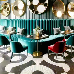 मोरेडेन स्क्वायर संगमरमर रेस्तरां टेबल और चेयर डार्क ग्रीन कॉर्नर कॉफी शॉप एक-स्टॉप डिजाइन सेवा के लिए बूथ बैठने के लिए - Product Image 2