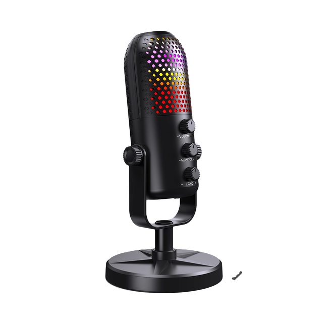 USB Capacitive Microphone Noise Cancelling RGB Desktop Mic, Gaming Live Karaoke Microphone for Computer, Audio Speaker Accessory