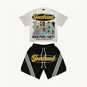 Ensemble de t-shirts personnalisés avec logo imprimé, style streetwear hip-hop surdimensionné, t-shirts en coton délavé vintage à manches courtes pour hommes - Product Image 1