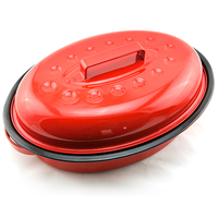 CHL 34cm 41cm, 42cm 44cm Vaisselle en émail d'extérieur Impression personnalisée Ovale Rouge Turquie Noir Émail Récipient à rôtir pour poulet avec couvercle