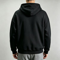 Fabricant de streetwear haut de gamme, sweat-shirts pour hommes en coton 100% noir surdimensionné, 400 g/m², avec broderie et applications en cuir