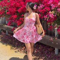 Nouvelle Robe d'été pour Femme, Style Doux, Imprimée, Sans Manches, Col Cœur, Bretelles, Taille Haute, Coupe Bouffante