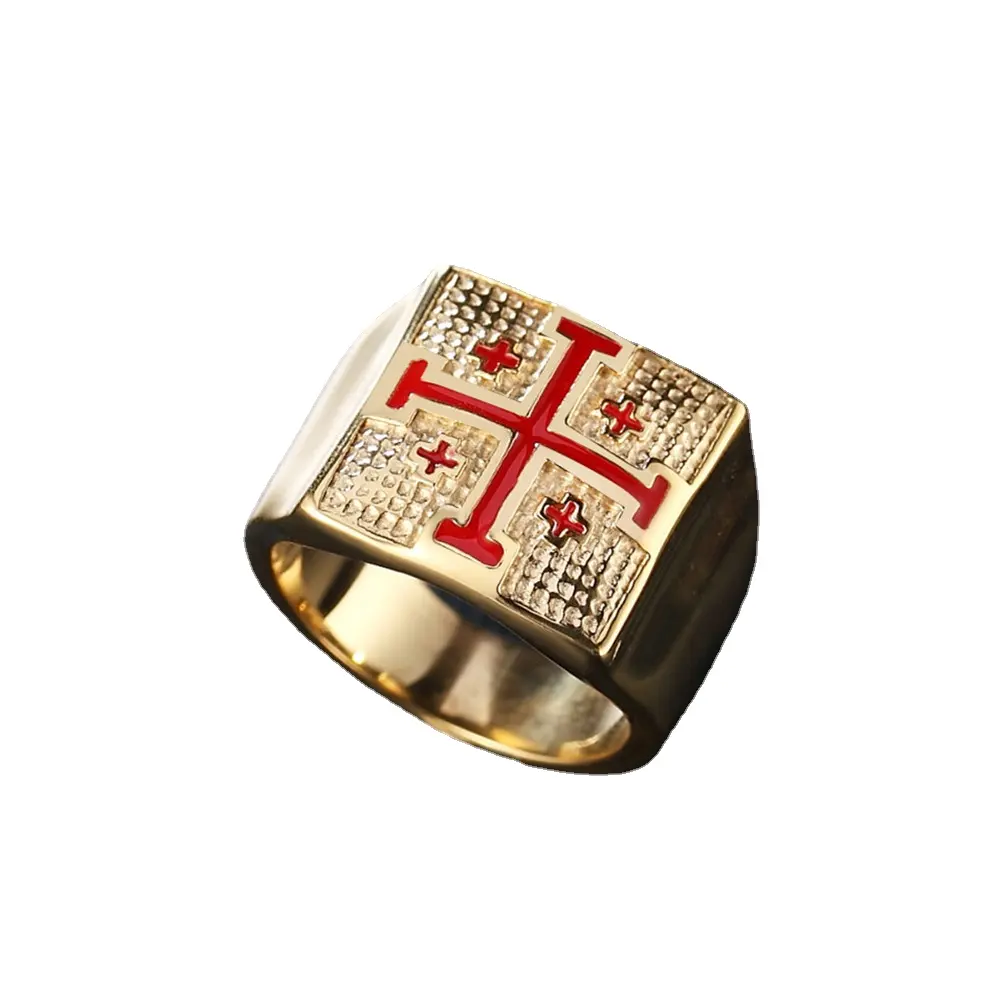 Mens Maltese Cross Crusader Knights Templar Ring Gold Silver Size 7-14 Hiphop Fashion Jewelry Rings Factory Wholesale OEM