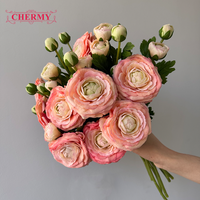 DC164 Bunga Ranunculus Artifisial Berkualitas Tinggi dengan Sentuhan Alami 1 Tangkai 2 Kuncup Untuk Buket Pernikahan & Dekorasi Rumah