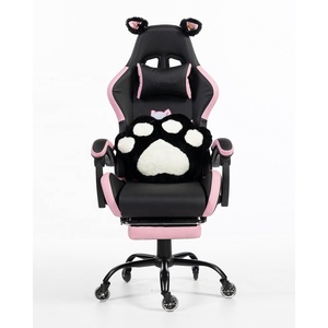 Chaise de jeu ergonomique pour filles et adolescents avec repose-pieds Chaise de jeu de course mignonne avec <span class=keywords><strong>coussin</strong></span> <span class=keywords><strong>lombaire</strong></span> de patte de chat et oreilles de chat - Product Image 1