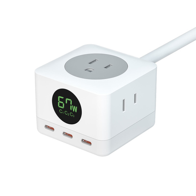 Smart Power Strip with Digital Display, 3 AC Outlets & 3 USB C Ports (67W PD3.0) + 1250W AC Power, Desktop Charging Station