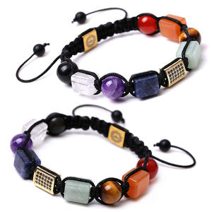 Neue Mode Klassisches 10mm Quadratisches Perlenarmband Geometrisches Tigerauge Achat Edelstahl Geflochtenes CZ-Charm Unisex-Armband mit Individuellem Logo - Product Image 1