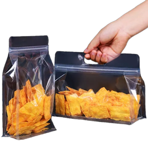 Custom Clear Eight-Sided Flat Bottom Stand-Up Pouch Food Grade Moisture Proof Plastic Bag with Handle for Grain Coffee Dry Goods - Product Image 1