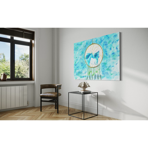 Cuadro de arte en papel de acuarela con caballo azul costero para decoración de pared en hoteles boutique y espacios de vida. - Product Image 6