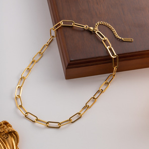 Gold Chunky Chain <b>Necklace</b> 18K Gold Plated Stainless Steel Geometric Paperclip Style For Women Party Fashion Accessory - Product Image 4