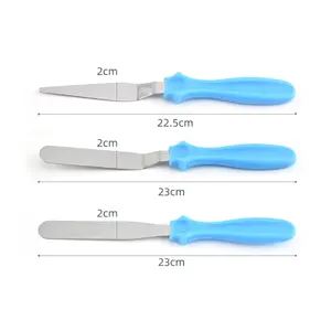 HOMEE Cake Icing Spatula Bộ 3 Thìa Inox Trang Trí Bánh Chuyên Nghiệp Có Tay Cầm PP