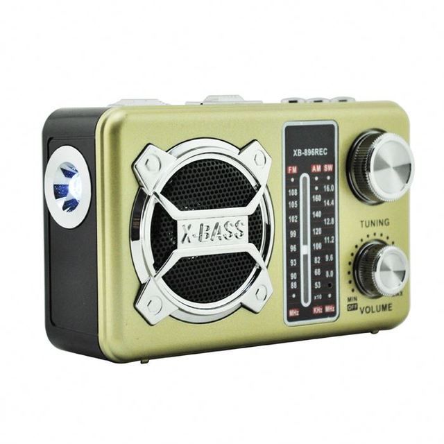 Xb-896REC Gold Waxiba AM/FM/SW Radio with LED Flashlight Rechargeable Battery USB/TF MP3 Player Stereo Sound