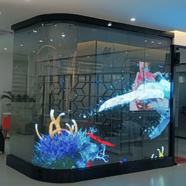 P7.82 Holographic Transparent High Transparency Rear Projection Screen Film for Advertising Glass Window Shows Different Sizes