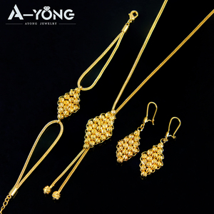 Moda <span class=keywords><strong>Dubia</strong></span> 24K chapado en oro señora collar pendiente pulsera conjunto lujo oro cuenta joyería conjunto para mujer - Product Image 4