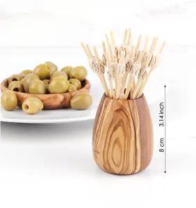 RusticCraft Olive Wood Toothpick Holder: Hand-carved Table Accessory from Tunisia / Artisanal Elegance