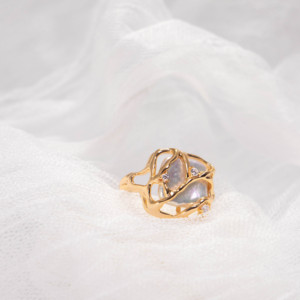 Anillo de Circonita Azul con Textura de Plata de Ley 925, Chapado en Oro de 18K, Joyería Fina de Moda para Chicas - Product Image 1