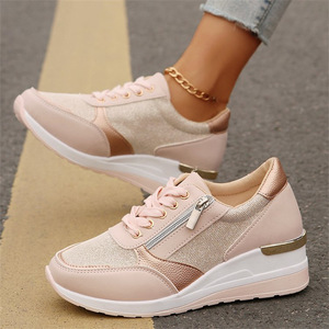 Baskets compensées en maille dorée pour femme, collection Printemps 2026, chaussures de sport à plateforme à semelle épaisse, grande taille 44, confortables et décontractées, vulcanisées - Product Image 2
