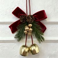 Hochwertige Samtschleifen mit Tannenzapfen und Goldglöckchen als Weihnachtsbaum- und Türdekoration, Hängende Ornamente für Weihnachten, Feiertage und Hauspartys