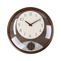 Jam Dinding Kreatif Gaya Modern Sederhana Berbahan Kayu dengan Bingkai Kayu, Jam Dinding Kayu Pendulum Senyap dengan Penutup Kaca Dome