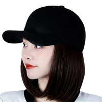 Gorra de béisbol con extensiones de cabello recto corto Bob peinado ajustable extraíble peluca sombrero para mujer chica