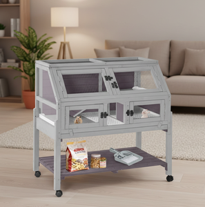 Cage à lapins d'intérieur/extérieur pour cochon d'Inde avec roues, sol en plastique anti-urine, pieds amovibles, étagère de rangement, facile à monter - Product Image 1